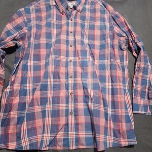 Men's Blue and Red Plaid Button-Down Shirt